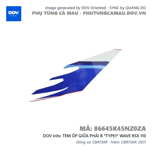 TEM ỐP GIỮA PHẢI B *TYPE1* WAVE RSX 110 — 86645K45NZ0ZA
