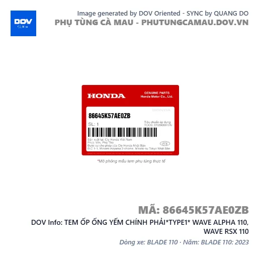 TEM ỐP ỐNG YẾM CHÍNH PHẢI*TYPE1* WAVE ALPHA 110, WAVE RSX 110 — 86645K57AE0ZB