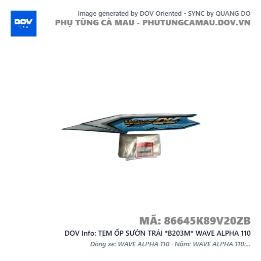 TEM ỐP SƯỜN TRÁI *B203M* WAVE ALPHA 110 — 86645K89V20ZB