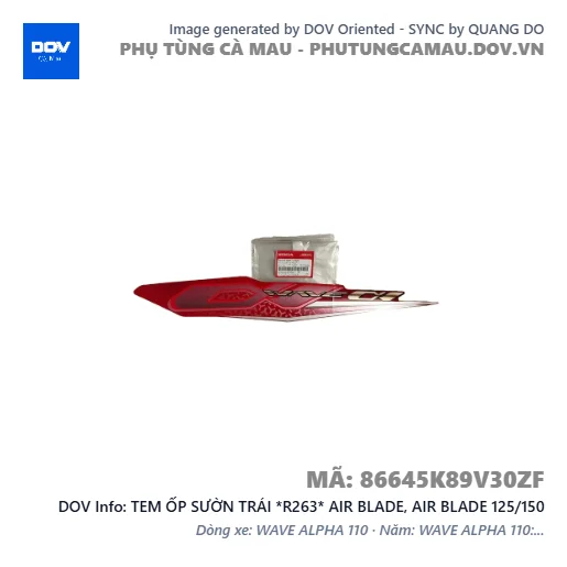 TEM ỐP SƯỜN TRÁI *R263* AIR BLADE, AIR BLADE 125/150 — 86645K89V30ZF