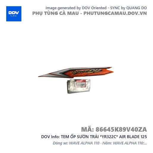 TEM ỐP SƯỜN TRÁI *YR322C* AIR BLADE 125 — 86645K89V40ZA