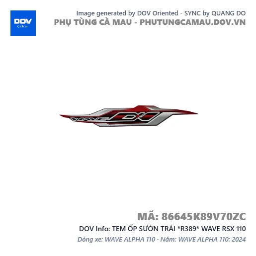 TEM ỐP SƯỜN TRÁI *R389* WAVE RSX 110 — 86645K89V70ZC