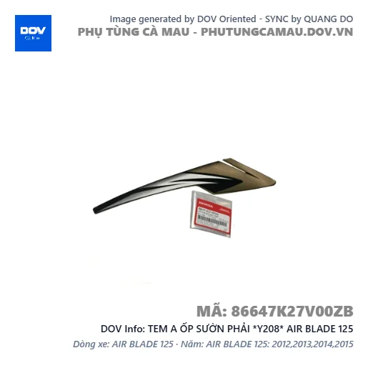 TEM A ỐP SƯỜN PHẢI *Y208* AIR BLADE 125 — 86647K27V00ZB