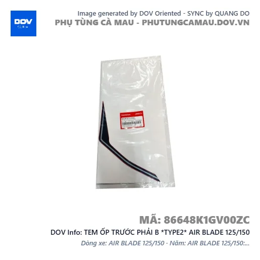TEM ỐP TRƯỚC PHẢI B *TYPE2* AIR BLADE 125/150 — 86648K1GV00ZC