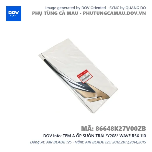 TEM A ỐP SƯỜN TRÁI *Y208* WAVE RSX 110 — 86648K27V00ZB