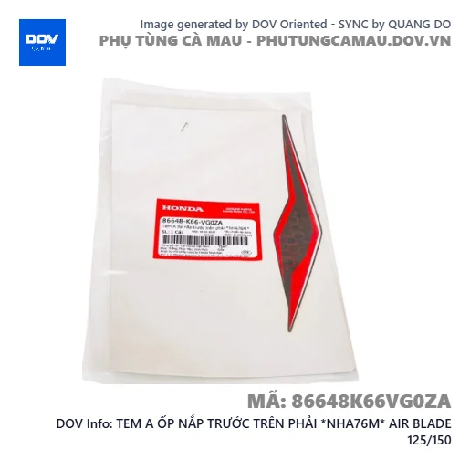 TEM A ỐP NẮP TRƯỚC TRÊN PHẢI *NHA76M* AIR BLADE 125/150 — 86648K66VG0ZA