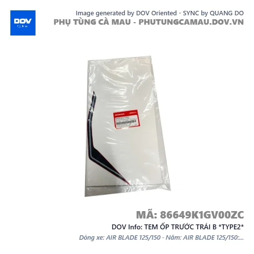 TEM ỐP TRƯỚC TRÁI B *TYPE2* — 86649K1GV00ZC