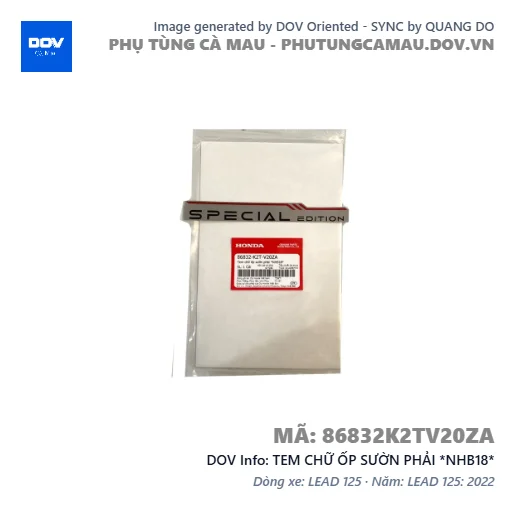 TEM CHỮ ỐP SƯỜN PHẢI *NHB18*  — 86832K2TV20ZA