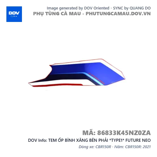 TEM ỐP BÌNH XĂNG BÊN PHẢI *TYPE1* FUTURE NEO — 86833K45NZ0ZA