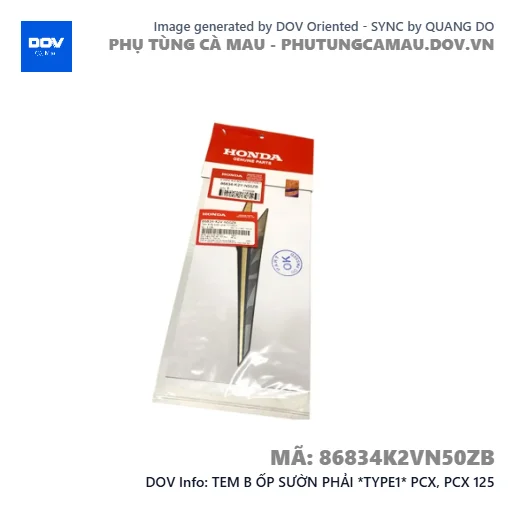 TEM B ỐP SƯỜN PHẢI *TYPE1* PCX, PCX 125 — 86834K2VN50ZB