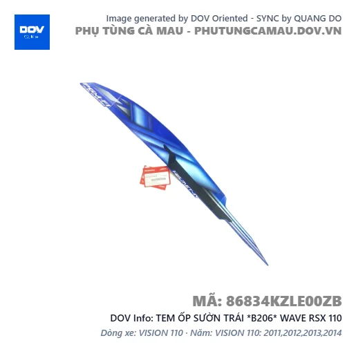 TEM ỐP SƯỜN TRÁI *B206* WAVE RSX 110 — 86834KZLE00ZB