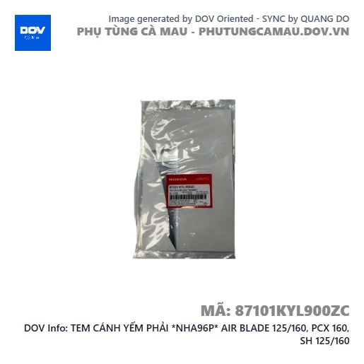 TEM CÁNH YẾM PHẢI *NHA96P* AIR BLADE 125/160, PCX 160, SH 125/160 — 87101KYL900ZC