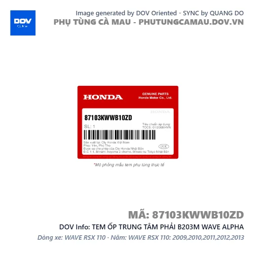 TEM ỐP TRUNG TÂM PHẢI B203M WAVE ALPHA — 87103KWWB10ZD