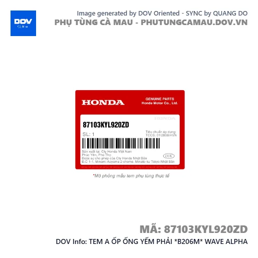TEM A ỐP ỐNG YẾM PHẢI *B206M* WAVE ALPHA — 87103KYL920ZD