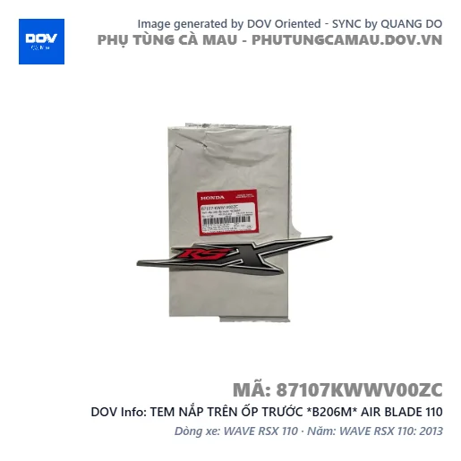 TEM NẮP TRÊN ỐP TRƯỚC *B206M* AIR BLADE 110 — 87107KWWV00ZC