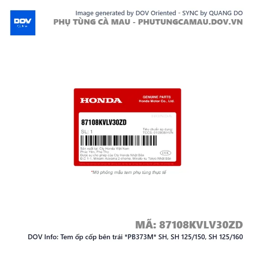 Tem ốp cốp bên trái *PB373M* SH, SH 125/150, SH 125/160 — 87108KVLV30ZD