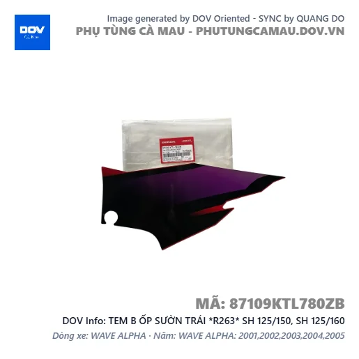 TEM B ỐP SƯỜN TRÁI *R263* SH 125/150, SH 125/160 — 87109KTL780ZB
