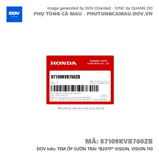 TEM ỐP SƯỜN TRÁI *B207P* VISION, VISION 110 — 87109KVB760ZB