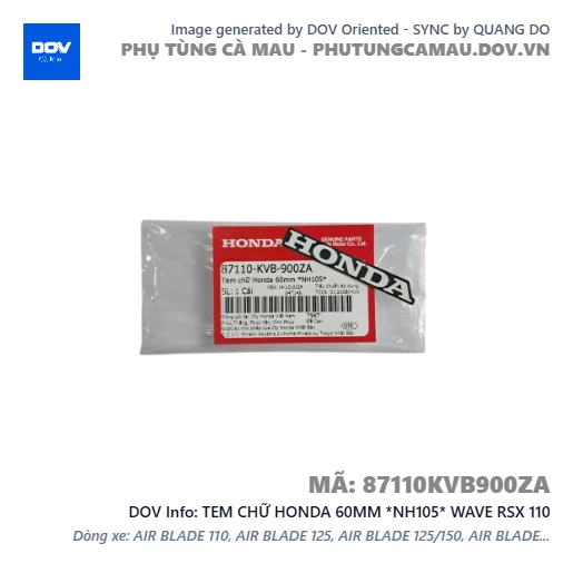 TEM CHỮ HONDA 60MM *NH105* WAVE RSX 110 — 87110KVB900ZA