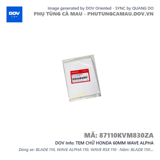 TEM CHỮ HONDA 60MM WAVE ALPHA — 87110KVM830ZA
