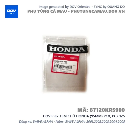 TEM CHỮ HONDA (95MM) PCX, PCX 125 — 87120KRS900