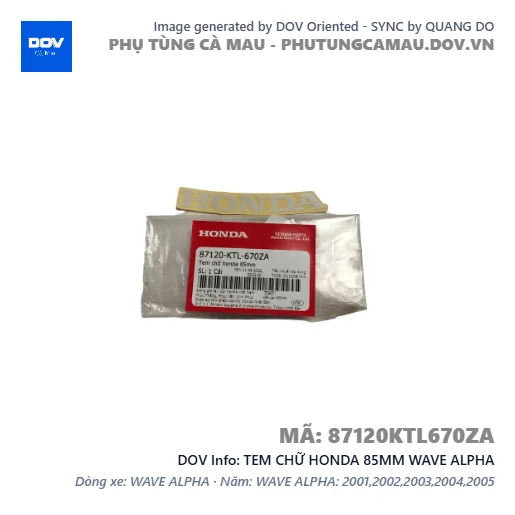 TEM CHỮ HONDA 85MM WAVE ALPHA — 87120KTL670ZA