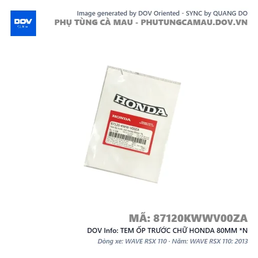 TEM ỐP TRƯỚC CHỮ HONDA 80MM *N — 87120KWWV00ZA