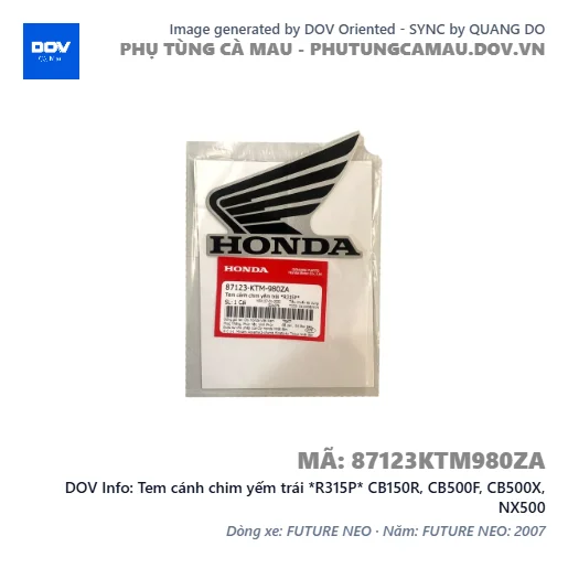 Tem cánh chim yếm trái *R315P* CB150R, CB500F, CB500X, NX500 — 87123KTM980ZA