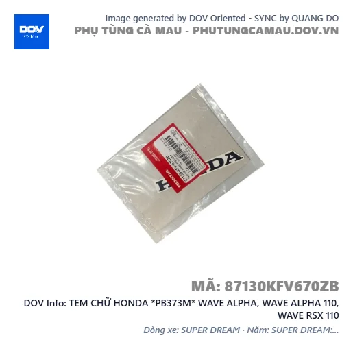 TEM CHỮ HONDA *PB373M* WAVE ALPHA, WAVE ALPHA 110, WAVE RSX 110 — 87130KFV670ZB