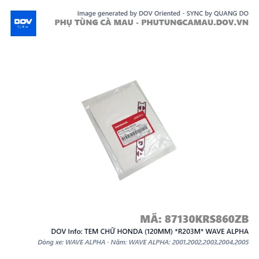 TEM CHỮ HONDA (120MM) *R203M* WAVE ALPHA — 87130KRS860ZB