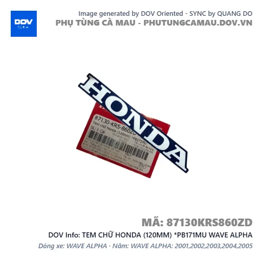 TEM CHỮ HONDA (120MM) *PB171MU WAVE ALPHA — 87130KRS860ZD