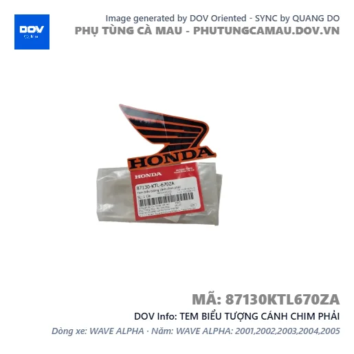 TEM BIỂU TƯỢNG CÁNH CHIM PHẢI  — 87130KTL670ZA