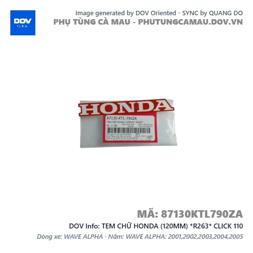 TEM CHỮ HONDA (120MM) *R263* CLICK 110 — 87130KTL790ZA
