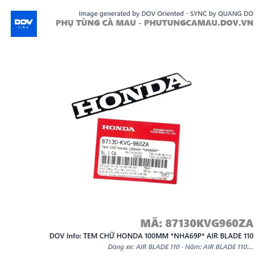 TEM CHỮ HONDA 100MM *NHA69P* AIR BLADE 110 — 87130KVG960ZA