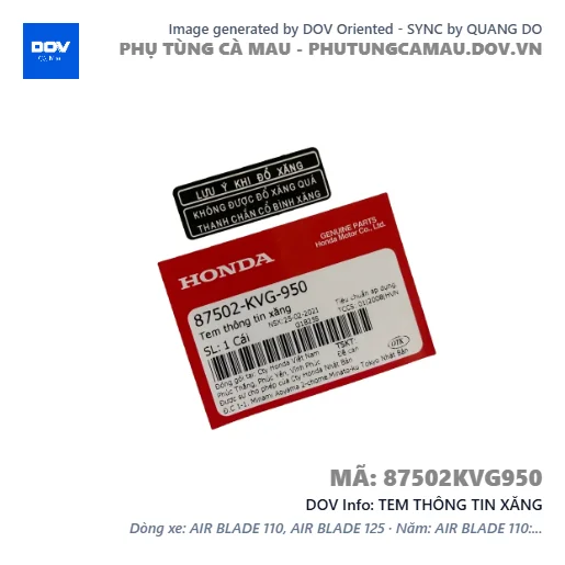 TEM THÔNG TIN XĂNG — 87502KVG950