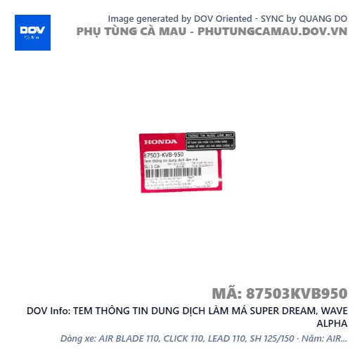 TEM THÔNG TIN DUNG DỊCH LÀM MÁ SUPER DREAM, WAVE ALPHA — 87503KVB950