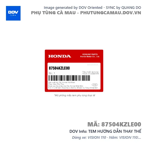 TEM HƯỚNG DẪN THAY THẾ  — 87504KZLE00