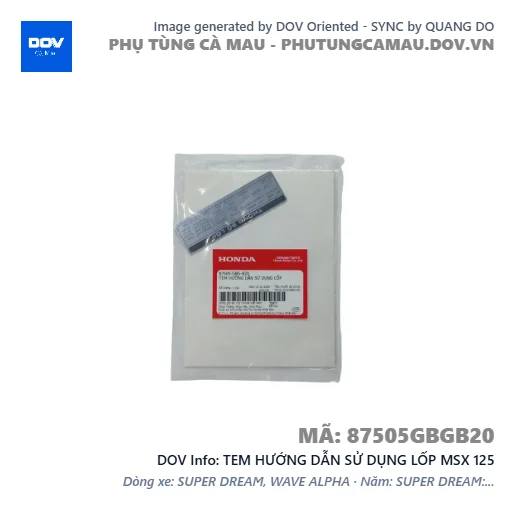 TEM HƯỚNG DẪN SỬ DỤNG LỐP MSX 125 — 87505GBGB20