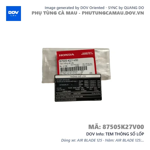 TEM THÔNG SỐ LỐP  — 87505K27V00