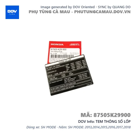 TEM THÔNG SỐ LỐP  — 87505K29900