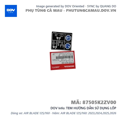 TEM HƯỚNG DẪN SỬ DỤNG LỐP  — 87505K2ZV00