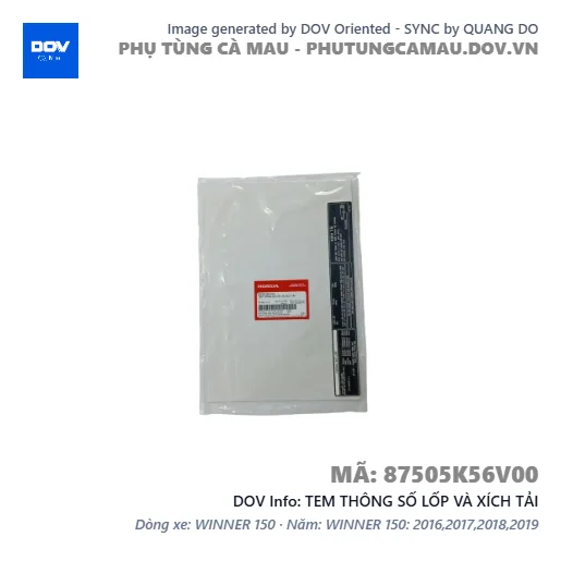 TEM THÔNG SỐ LỐP VÀ XÍCH TẢI  — 87505K56V00