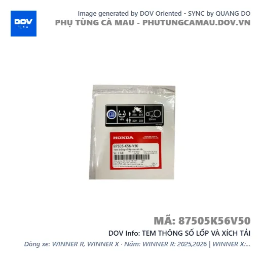 TEM THÔNG SỐ LỐP VÀ XÍCH TẢI  — 87505K56V50