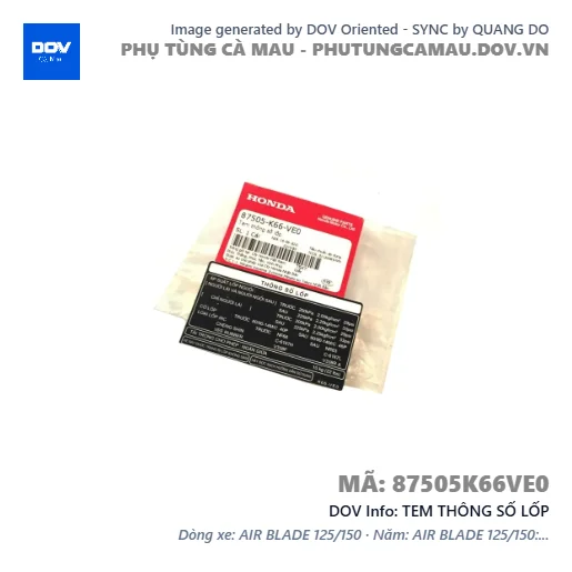 TEM THÔNG SỐ LỐP — 87505K66VE0