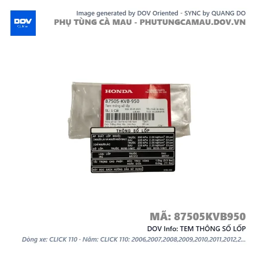 TEM THÔNG SỐ LỐP  — 87505KVB950