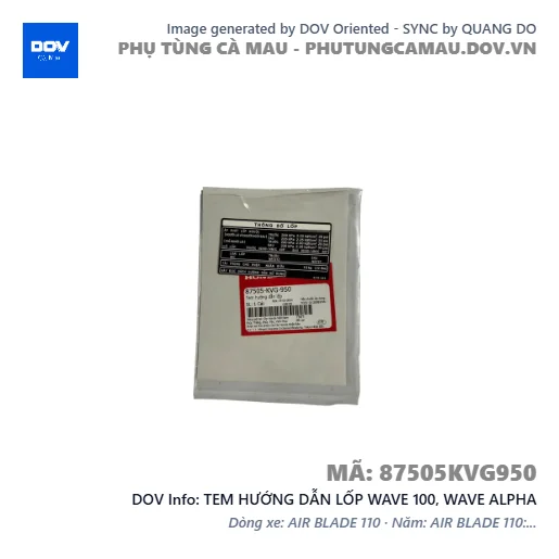 TEM HƯỚNG DẪN LỐP WAVE 100, WAVE ALPHA — 87505KVG950