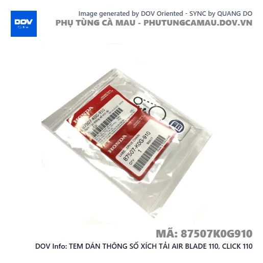 TEM DÁN THÔNG SỐ XÍCH TẢI AIR BLADE 110, CLICK 110 — 87507K0G910