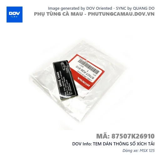 TEM DÁN THÔNG SỐ XÍCH TẢI — 87507K26910