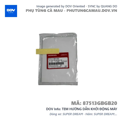 TEM HƯỚNG DẪN KHỞI ĐỘNG MÁY  — 87513GBGB20