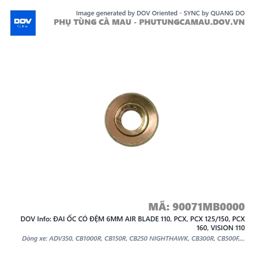 ĐAI ỐC CÓ ĐỆM 6MM AIR BLADE 110, PCX, PCX 125/150, PCX 160, VISION 110 — 90071MB0000